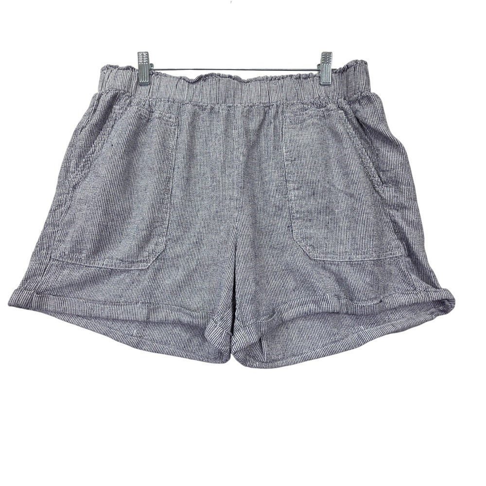 Briggs Womens XL Blue White Striped Linen Blend Elastic Waist Shorts - Picture 1 of 7